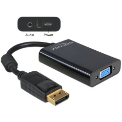 Delock Adapter Displayport male VGA 15 pin female - Adaptér DisplayPort - DisplayPort (M) do HD-15 (VGA), mini-phone stereo 3.5