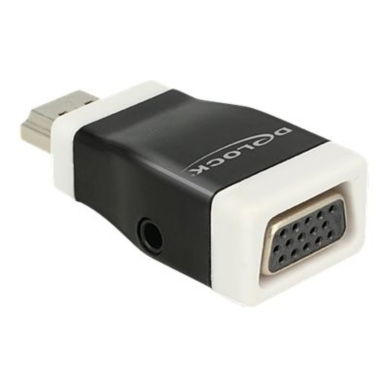 Delock - Video / audio adaptér - HDMI s piny (male) do HD-15 (VGA), mini-phone stereo 3.5 mm se zdířkami (female) - černá, bílá