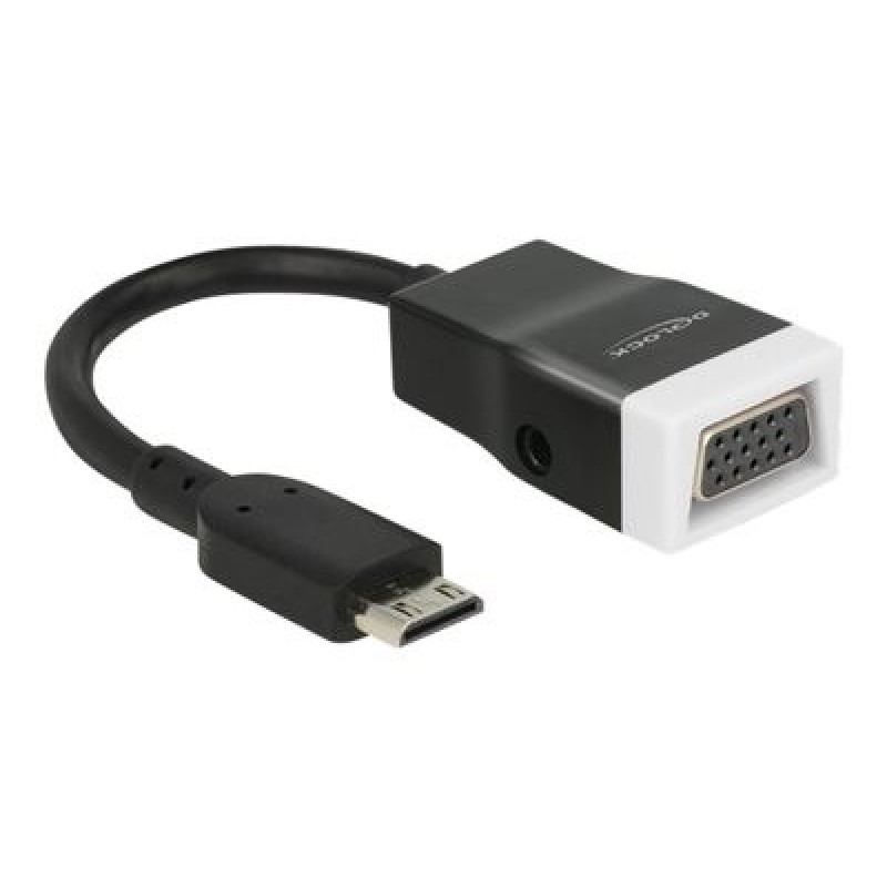 Delock - Video / audio adaptér - 19 pin mini HDMI Type C s piny (male) do HD-15 (VGA), mini-phone stereo 3.5 mm se zdířkami