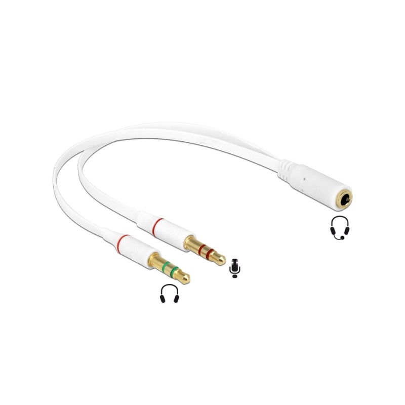 Delock - Adaptér na sluchátka - mini-phone stereo 3.5 mm s piny (male) do 4 pólový mini jack se zdířkami (female) - 20 cm - bílá
