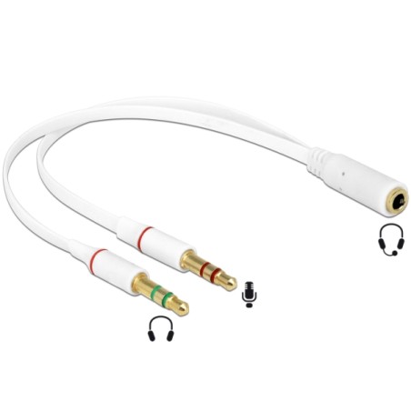 Delock - Adaptér na sluchátka - mini-phone stereo 3.5 mm s piny (male) do 4 pólový mini jack se zdířkami (female) - 20 cm - bílá