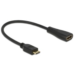 Delock - Kabel HDMI s ethernetem - 19 pin mini HDMI Type C s piny (male) do HDMI se zdířkami (female) - 23 cm - černá