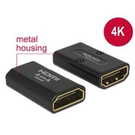 Delock - Spojka HDMI - HDMI se zdířkami (female) do HDMI se zdířkami (female) - černá - podporuje 4K