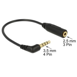 Delock - Adaptér sluchátek - stereo mikro jack se zdířkami (female) do 4 pólový mini jack s piny (male) úhlový - 17.5 cm - černá