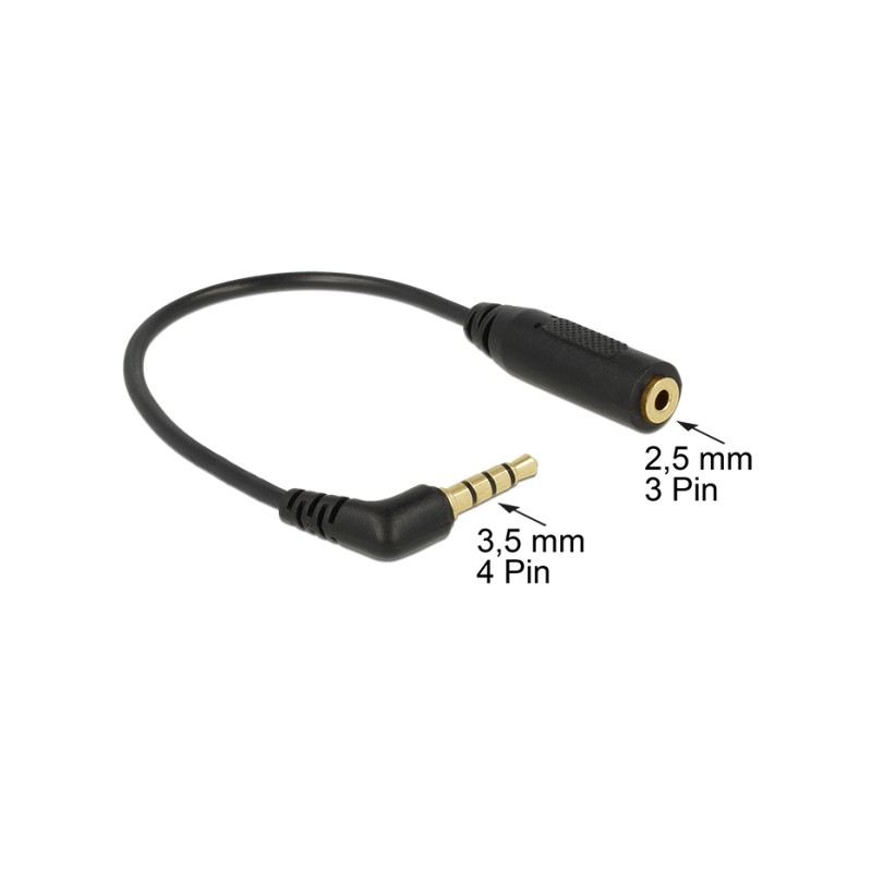 Delock - Adaptér sluchátek - stereo mikro jack se zdířkami (female) do 4 pólový mini jack s piny (male) úhlový - 17.5 cm - černá