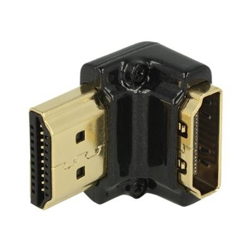 Delock - HDMI adaptér - HDMI se zdířkami (female) do HDMI s piny (male) - černá - konektor 90°, podporuje 4K 65662
