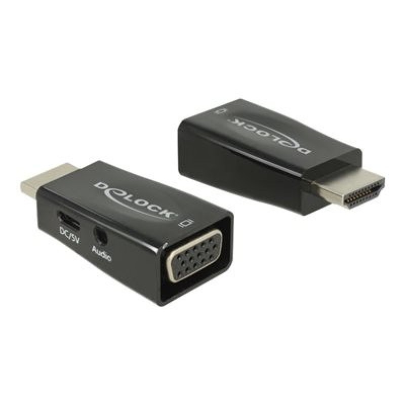 Delock Adapter HDMI-A male VGA female with Audio - Nástroj pro převod videa - HDMI - VGA - černá