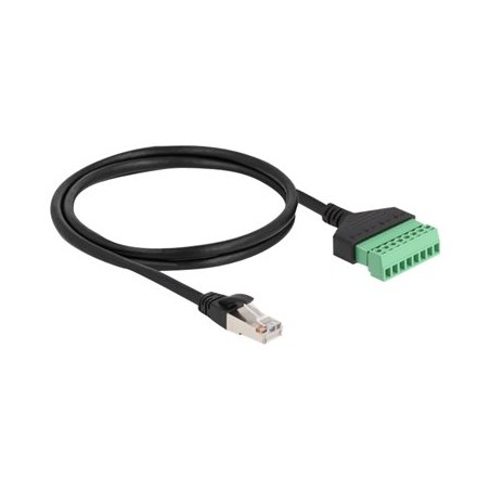 Delock - Síťový kabel - RJ-45 (M) do 8 kolíková svorkovnice - 1 m - UTP - CAT 6 - provedení bez hrbolků - černá/zelená