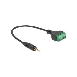 Delock - Audio adaptér - 2,5 mm 4pinový stereo jack s piny (male) do blok svorkovnice se 4 kolíky - 20 cm - cerná - roztec 4,25