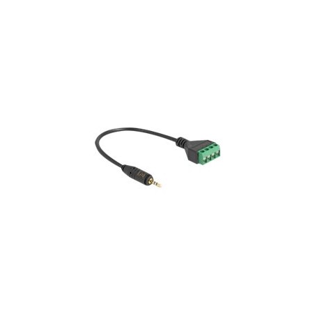 Delock - Audio adaptér - 2,5 mm 4pinový stereo jack s piny (male) do blok svorkovnice se 4 kolíky - 20 cm - cerná - roztec 4,25