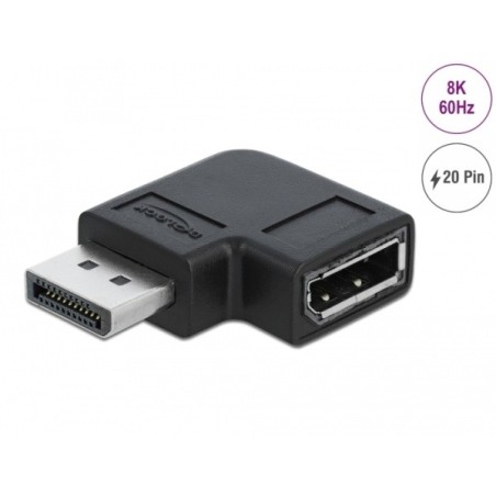 Delock - Adaptér DisplayPort - DisplayPort (M) levý úhel do DisplayPort (F) - DisplayPort 1.4 - 3.3 V - podpora 8K UHD (7680 x