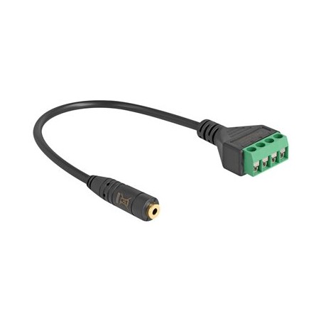 Delock - Audio adaptér - 2,5 mm 4pinový stereo jack se zdírkami (female) do blok svorkovnice se 4 kolíky - 20 cm - cerná