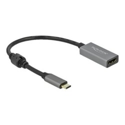 Delock - Video adaptér - 24 pin USB-C s piny (male) do HDMI se zdířkami (female) - 20 cm - šedá, černá - aktivní