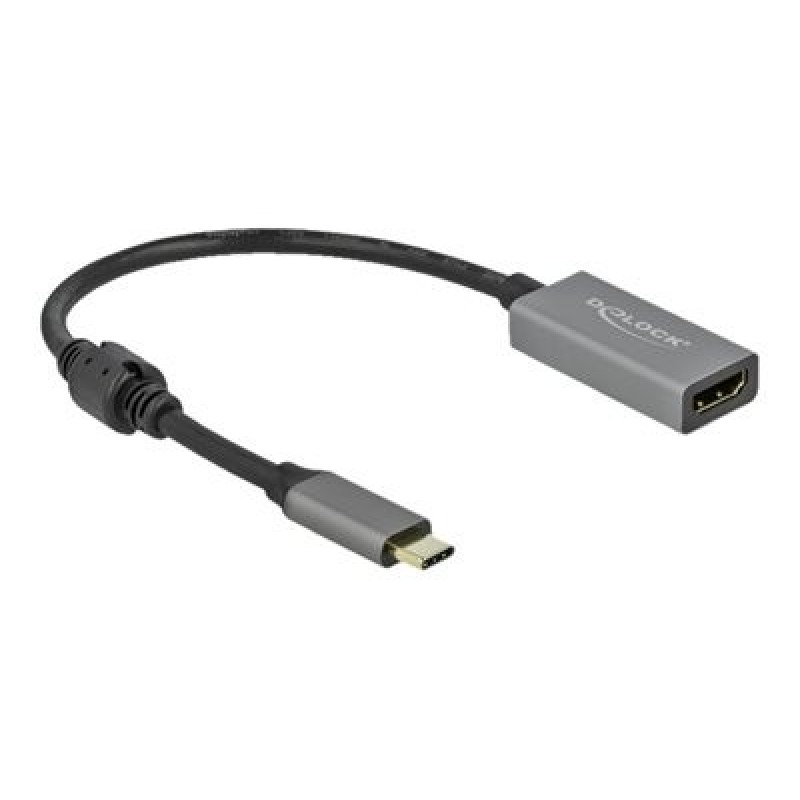 Delock - Video adaptér - 24 pin USB-C s piny (male) do HDMI se zdířkami (female) - 20 cm - šedá, černá - aktivní