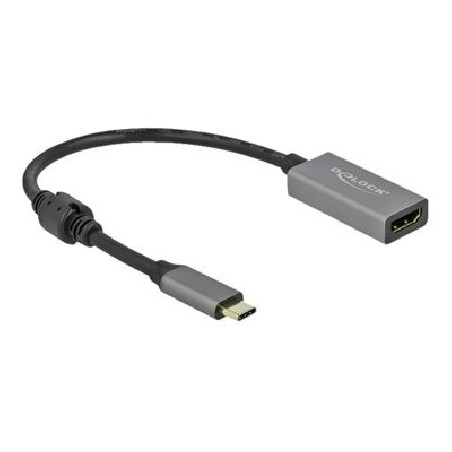 Delock - Video adaptér - 24 pin USB-C s piny (male) do HDMI se zdířkami (female) - 20 cm - šedá, černá - aktivní