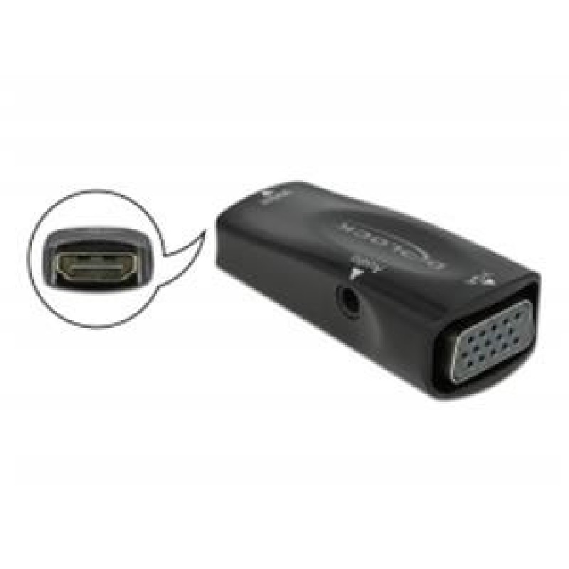 Delock - Video adaptér - HDMI se zdířkami (female) do HD-15 (VGA), mini-phone stereo 3.5 mm se zdířkami (female) - černá