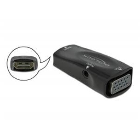 Delock - Video adaptér - HDMI se zdířkami (female) do HD-15 (VGA), mini-phone stereo 3.5 mm se zdířkami (female) - černá