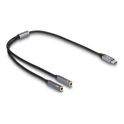 Delock - Adaptér USB-C/jack sluchátek - 24 pin USB-C s piny (male) do audio jack 3,5 mm se zdírkami (female) - 40 cm
