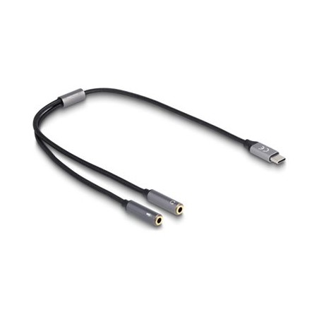Delock - Adaptér USB-C/jack sluchátek - 24 pin USB-C s piny (male) do audio jack 3,5 mm se zdírkami (female) - 40 cm