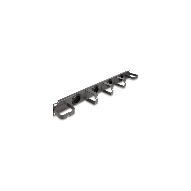 Delock - Kabel vedení pro správu kabelu ve skríni - 4 gumové kabelové vstupy, 5 kovových hácku - tmave šedá - 1U - 19"