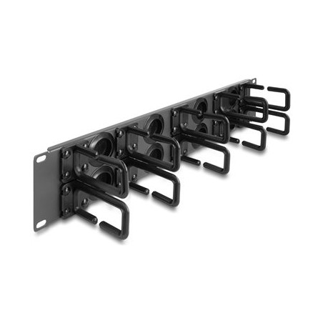 Delock - Kabel vedení pro správu kabelu ve skríni - 8 gumových kabelových vstupu, 10 hácku - tmave šedá - 2U - 19"