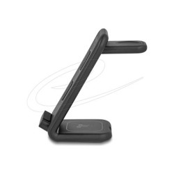 Delock - Stojan pro bezdrátové napájení - 3-v-1, se 2 nabíjecími cívkami - 15 Watt - 1.25 A - cerná