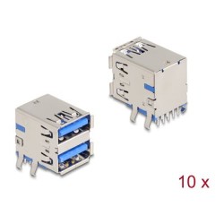 Delock - Konektor USB - 2 x 9 pin USB Type A (F) 90° PCB - 30 V - 1.8 A (balení 10)