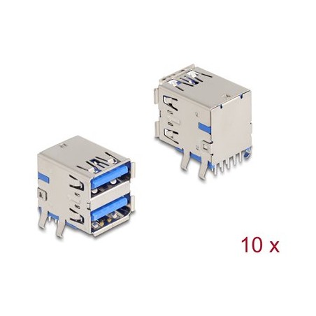 Delock - Konektor USB - 2 x 9 pin USB Type A (F) 90° PCB - 30 V - 1.8 A (balení 10)