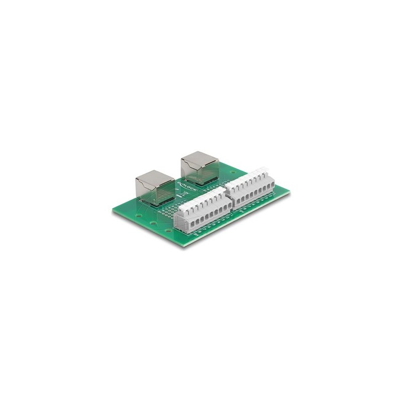 Delock - Sítový adaptér - RJ-45 (F) do svorkovnice s 9 piny - montáž na DIN lištu, tlacítko, roztec 3,81 mm, prirazení pi… 66994