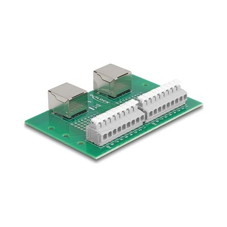 Delock - Sítový adaptér - RJ-45 (F) do svorkovnice s 9 piny - montáž na DIN lištu, tlacítko, roztec 3,81 mm, prirazení pi… 66994