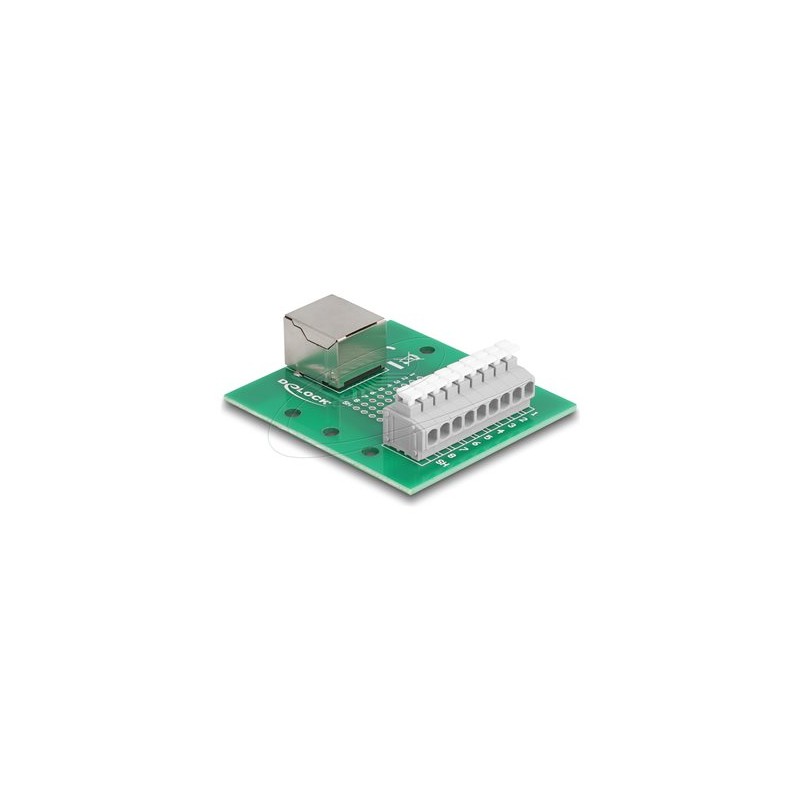 Delock - Sítový adaptér - RJ-45 (F) do svorkovnice s 9 piny - montáž na DIN lištu, tlacítko, roztec 3,81 mm, prirazení pi… 66992