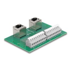 Delock - Sítový adaptér - RJ-45 (F) úhlový do svorkovnice s 9 piny - montáž na DIN lištu, tlacítko, roztec 3,81 mm, prira… 66995