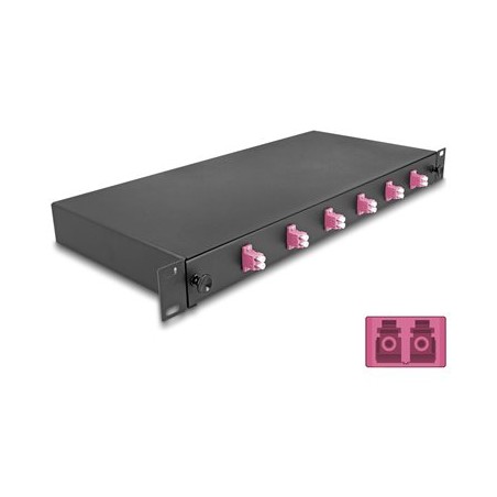 Delock - Optická vana - OM4, kompletne sestavená - prední - montáž do racku - LC Duplex x 6 - cerná - 1U - 19"