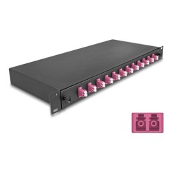 Delock - Optická vana - OM4, kompletne sestavená - prední - montáž do racku - LC Duplex x12 - cerná - 1U - 19"