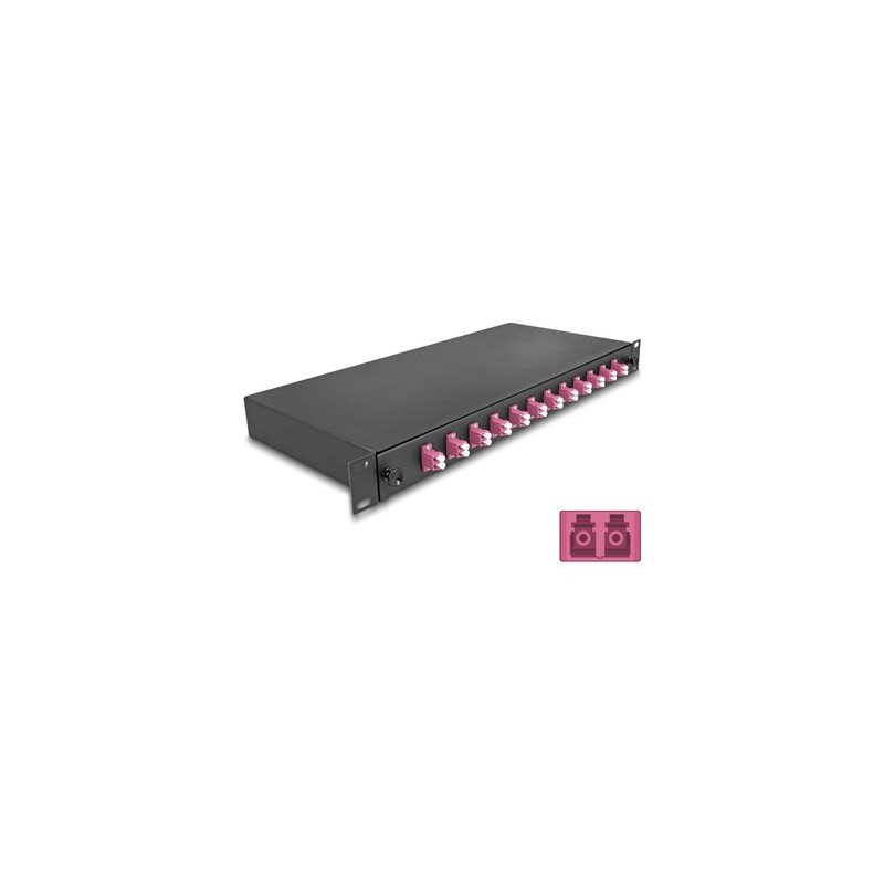 Delock - Optická vana - OM4, kompletne sestavená - prední - montáž do racku - LC Duplex x12 - cerná - 1U - 19"