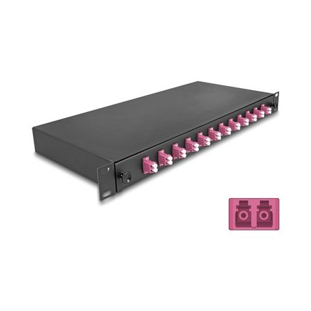 Delock - Optická vana - OM4, kompletne sestavená - prední - montáž do racku - LC Duplex x12 - cerná - 1U - 19"