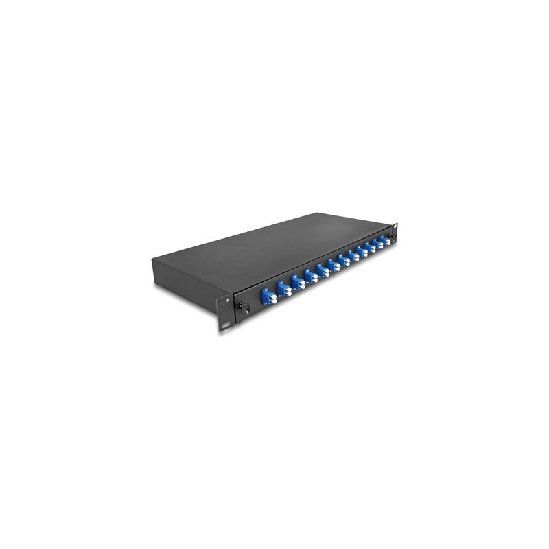 Delock - Optická vana - OS2, kompletne sestavená - prední - montáž do racku - LC Duplex x12 - cerná - 1U - 19"
