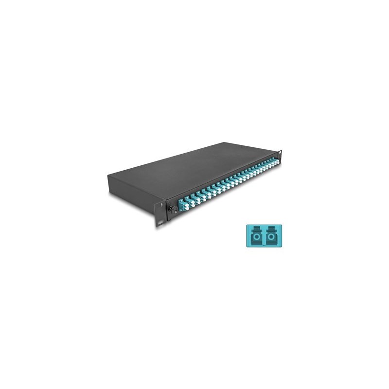 Delock - Optická vana - OM3, kompletne sestavená - prední - montáž do racku - LC Duplex x 24 - cerná - 1U - 19"