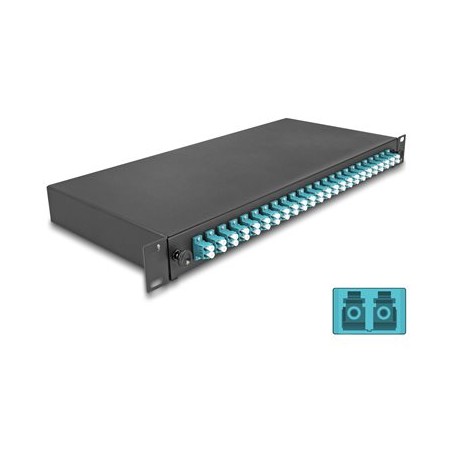 Delock - Optická vana - OM3, kompletne sestavená - prední - montáž do racku - LC Duplex x 24 - cerná - 1U - 19"