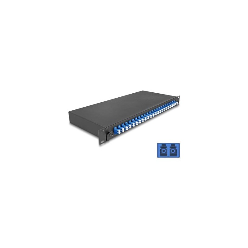 Delock - Optická vana - OS2, kompletne sestavená - prední - montáž do racku - LC Duplex x 24 - cerná - 1U - 19"