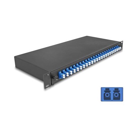 Delock - Optická vana - OS2, kompletne sestavená - prední - montáž do racku - LC Duplex x 24 - cerná - 1U - 19"