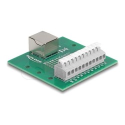 Delock - Sítový adaptér - RJ-50 (F) do 11pinový terminální blok - montáž na DIN lištu, tlacítko, roztec 3,81 mm, prirazen… 67012