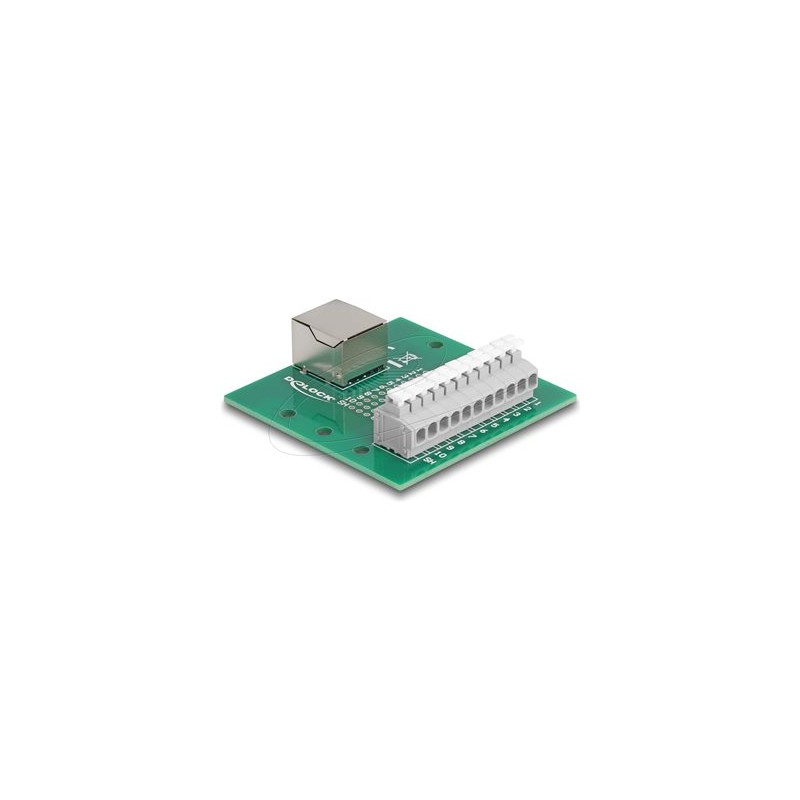 Delock - Sítový adaptér - RJ-50 (F) do 11pinový terminální blok - montáž na DIN lištu, tlacítko, roztec 3,81 mm, prirazen… 67012