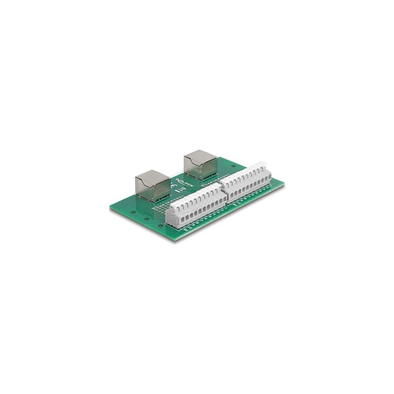 Delock - Sítový adaptér - RJ-50 (F) do 11pinový terminální blok - montáž na DIN lištu, tlacítko, roztec 3,81 mm, prirazen… 67014