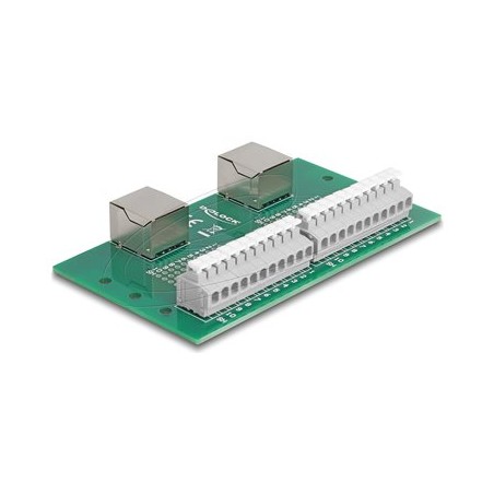 Delock - Sítový adaptér - RJ-50 (F) do 11pinový terminální blok - montáž na DIN lištu, tlacítko, roztec 3,81 mm, prirazen… 67014