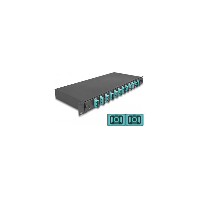 Delock - Optická vana - OM3, smontovaný - prední - montáž do racku - SC Duplex X 12 - cerná - 1U - 19"