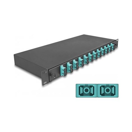 Delock - Optická vana - OM3, smontovaný - prední - montáž do racku - SC Duplex X 12 - cerná - 1U - 19"