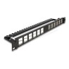 Delock - Patch panel (záslepný) - úhlový, s odlehcením tahu - montáž do racku - cerná - 1U - 19" - 24 porty