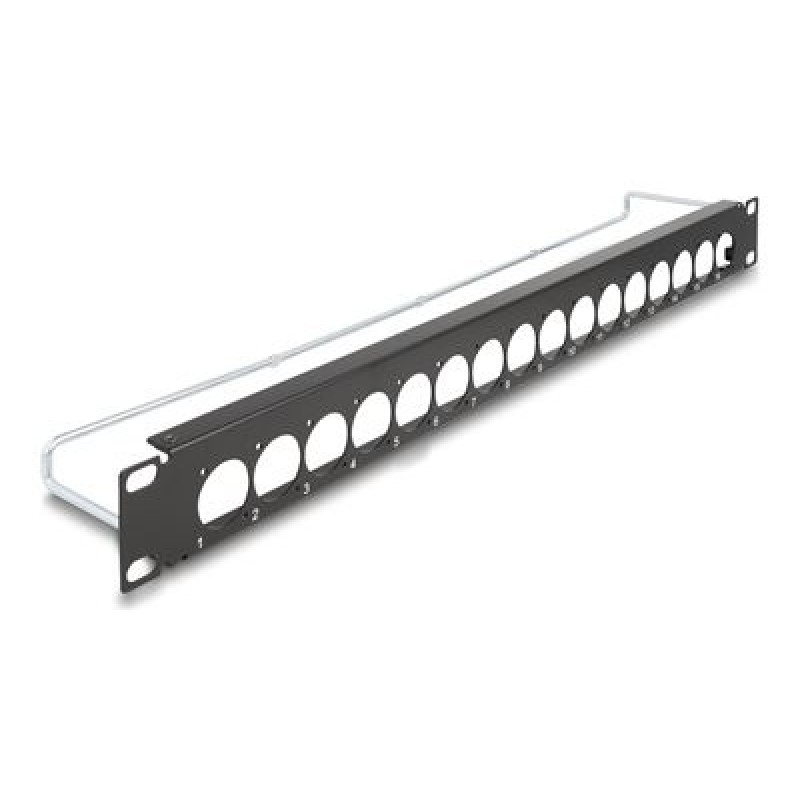 Delock - Patch panel (záslepný) - Typ D, krytí proti tahu - montáž do racku - cerná - 1U - 19" - 16 portu
