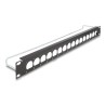 Delock - Patch panel (záslepný) - Typ D, krytí proti tahu - montáž do racku - cerná - 1U - 19" - 16 portu